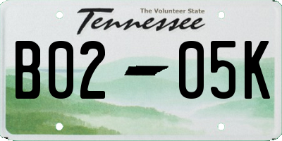 TN license plate B0205K
