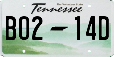 TN license plate B0214D