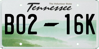 TN license plate B0216K