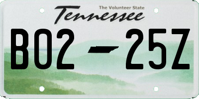 TN license plate B0225Z