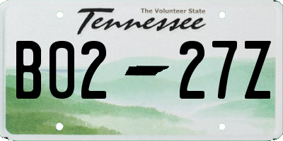 TN license plate B0227Z