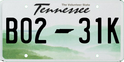 TN license plate B0231K