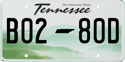 TN license plate B0280D