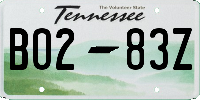 TN license plate B0283Z