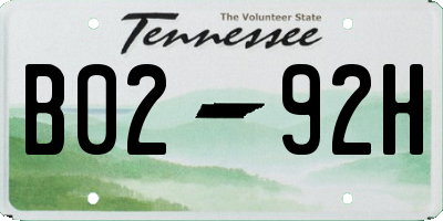 TN license plate B0292H