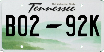 TN license plate B0292K