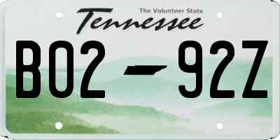 TN license plate B0292Z