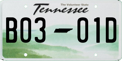 TN license plate B0301D