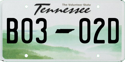 TN license plate B0302D