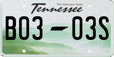 TN license plate B0303S