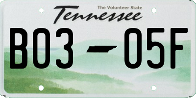 TN license plate B0305F