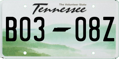 TN license plate B0308Z