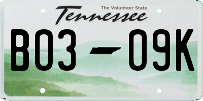 TN license plate B0309K
