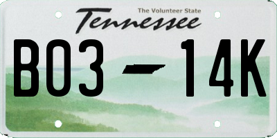 TN license plate B0314K
