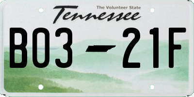 TN license plate B0321F