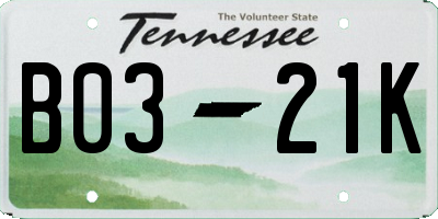 TN license plate B0321K