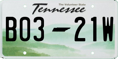 TN license plate B0321W