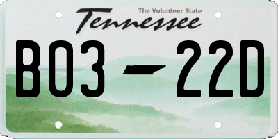 TN license plate B0322D