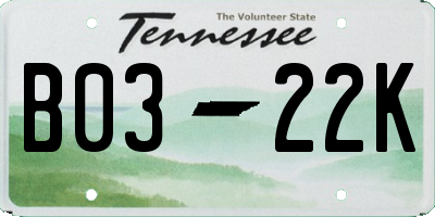 TN license plate B0322K