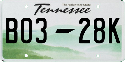 TN license plate B0328K