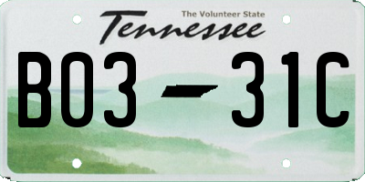 TN license plate B0331C