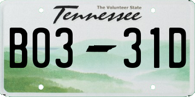 TN license plate B0331D