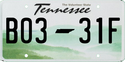 TN license plate B0331F