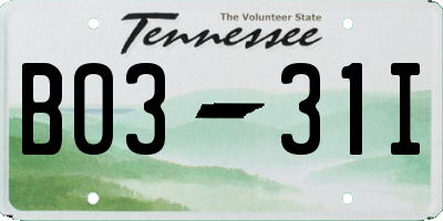 TN license plate B0331I