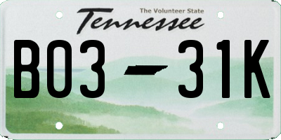 TN license plate B0331K