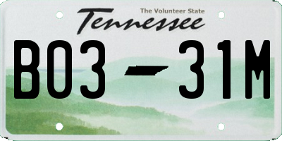 TN license plate B0331M