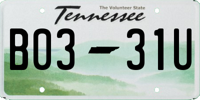 TN license plate B0331U