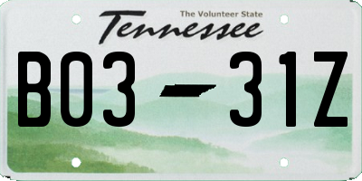 TN license plate B0331Z