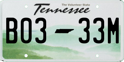 TN license plate B0333M