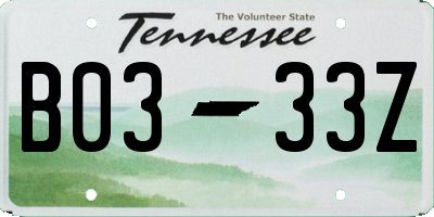 TN license plate B0333Z