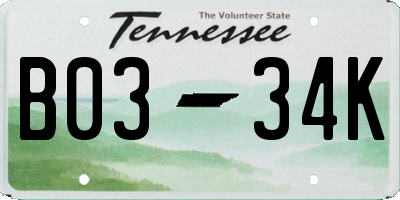 TN license plate B0334K