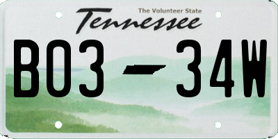 TN license plate B0334W