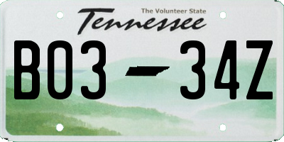 TN license plate B0334Z