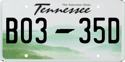 TN license plate B0335D