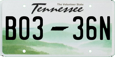 TN license plate B0336N