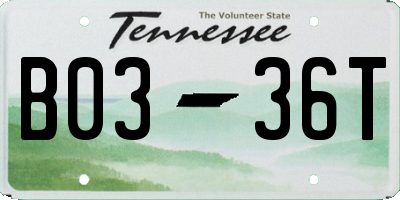 TN license plate B0336T