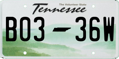 TN license plate B0336W