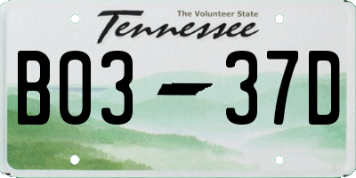 TN license plate B0337D