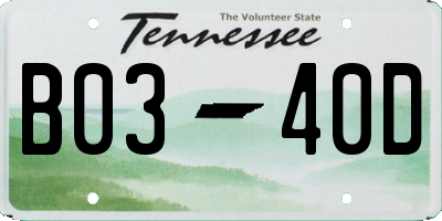 TN license plate B0340D