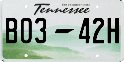 TN license plate B0342H