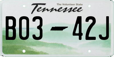 TN license plate B0342J