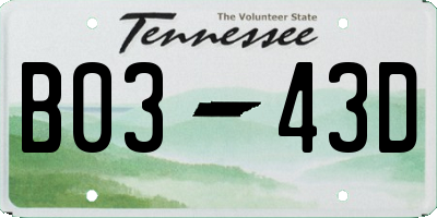 TN license plate B0343D