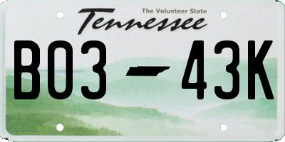 TN license plate B0343K