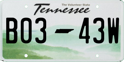 TN license plate B0343W