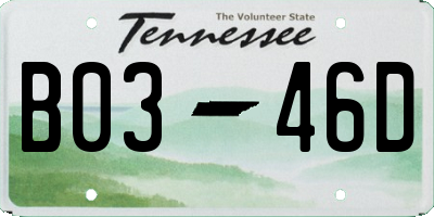 TN license plate B0346D