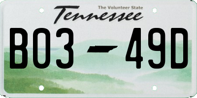 TN license plate B0349D